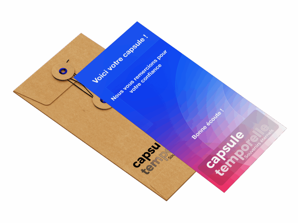 Coffret offert pour l'offre "Mon histoire" contenant le lien de téléchargement du récit de vie